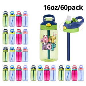 60pack 16oz Plastic Water Bottle with Straw Wholesale, Non-Spill Lightweight Childrens  for Daily Use Portable Bottled Drinkware Tumbler  Reusable