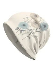 Blue And Tan Flowers With Butterflies Straight Bonnet Homme Fashion Thin Hat Skullies Beanies Caps For Men Women Style Fabric Hats