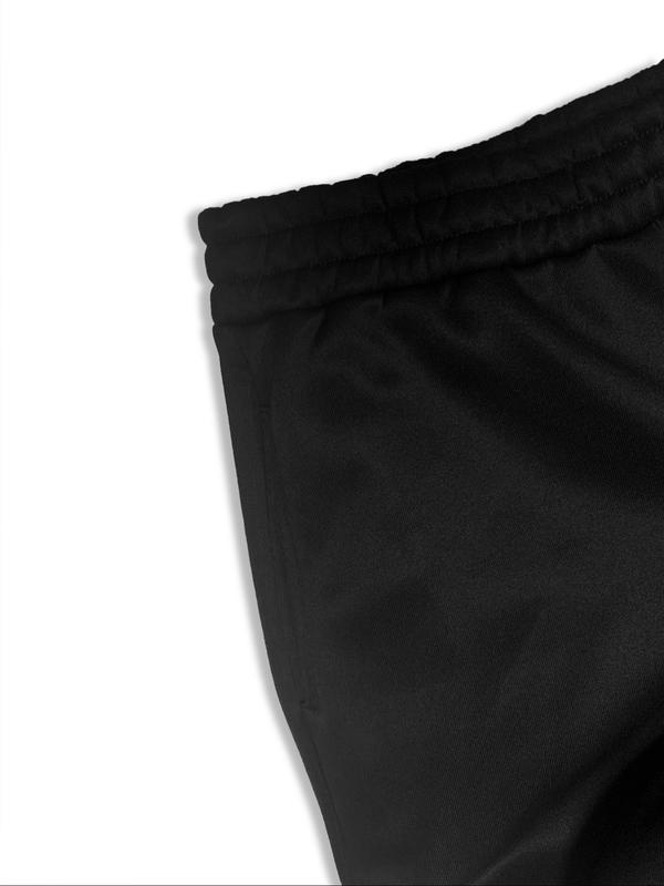 Men's black casual trousers with cross pattern print, elastic waist drawstring pants, suitable for autumn and winter wear.