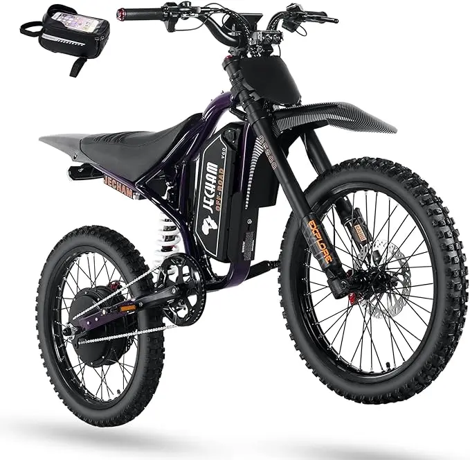 【JECHAM】QF200 PRO All-Terrain Alloy E-Bike for Adults, 4700W Peak Power, 60V 32Ah Battery, 70-110mi Range, Dual Hydraulic Disc Brakes, Full Suspension, Bluetooth dongle controller+Phone bag+holder，50.5kg Bike Cycle for Off-Road & City Biking Lifestyle