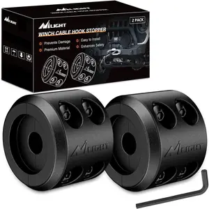 Nilight Winch Stopper for ATV UTV Truck SUV Winch Cable Hook Rubber Stopper 2 Pack Protect Towing Hook Synthetic Rope Winch Accessories Rope Line Saver with Stainless Steel Screws Allen Wrenc, Black