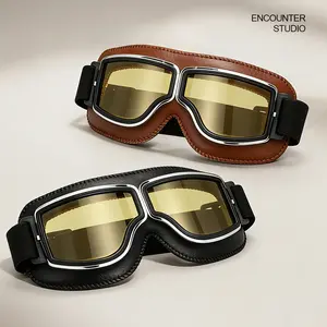 Men's Retro Style Harley Motorcycle Sunglasses UV400 Windpro of Cycling And Skiing protective and Dustproof Goggles  Leather Frame  To Be Used With Helmet