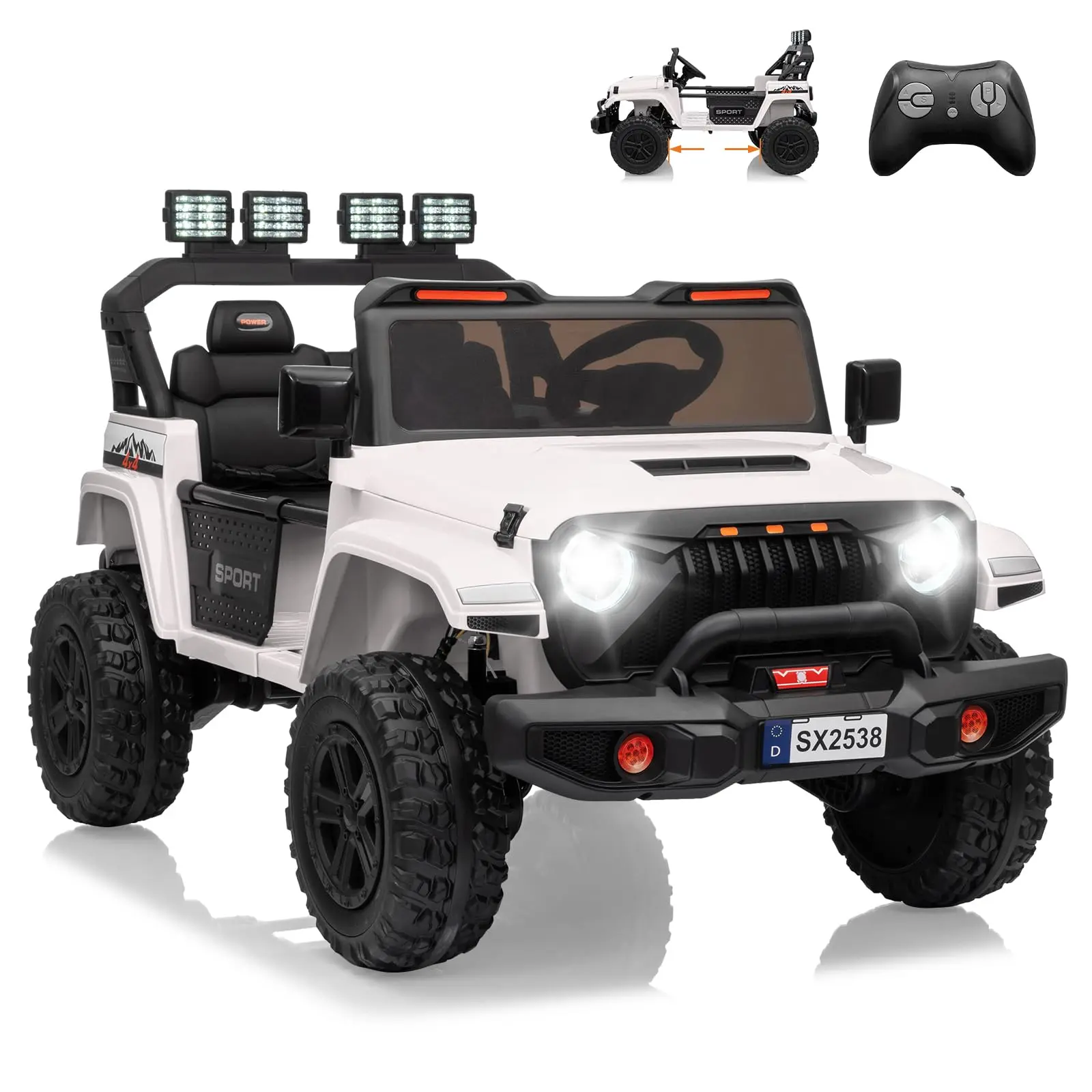 Gaomon 24V 4WD 2-Seater Remote Control Electric Ride-On Car with Ride on Wheels, Dual 200W Motors, Seatbelts, Adjustable Footwell, 3 Speeds, LED Lights, Bluetooth for 8-10 Year Old Big Kids