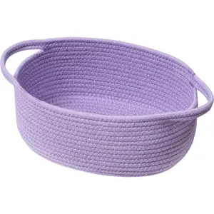 Small Woven Basket for Gifts,  Rope Storage Basket for Shelf,  Baskets Empty with Handle,   Basket for Organizing, Purple  Basket for  (12"x 8" x 5")