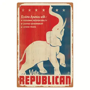 Vintage Metal Republican Political Sign - Aluminum Art Decor With Pre-Drilled Holes - Restore America Theme - Personal Responsibility, Limited Government, 8X12 Inches