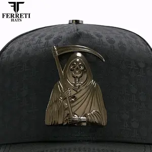 Ferreti Santa Muerte Hat in Black with Gold Grim Reaper Emblem for Men and Women