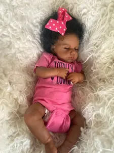 Realistic Newborn Reborn Baby Doll, 20-Inch (50cm) Child-Size Doll with Dark Skin, Afro Hair, Rose Red Letter Onesie, Poseable Full Limbs, Fabric Body and Dark Brown Eyes, Realistic Newborn Baby Stuffed Doll Stuffed Animal Gift