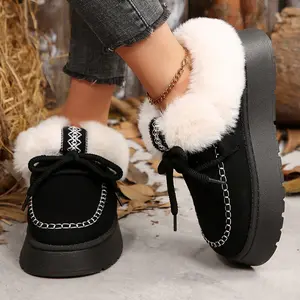 Women's Loafers Indoor/Outdoor Shoes Winter Warm Comfortable Ankle Snow Boots with Fluffy Collar Indoor Outdoor Fleece Slippers