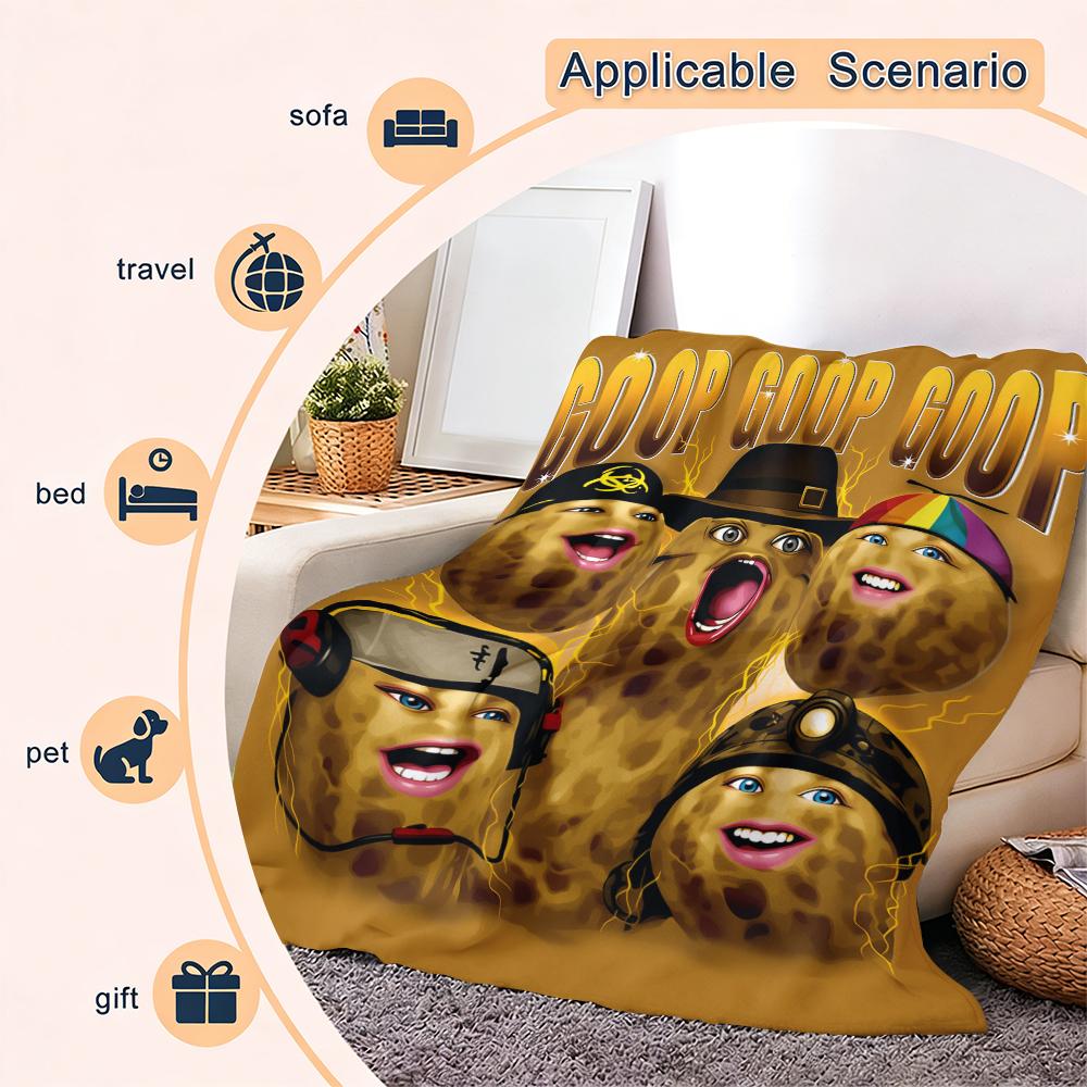 Goop Goop Goop Funny Peanut Meme Print Flannel Blanket Cooling Blanket Homegoods Soft Cozy For Bedroom Living Room Sofa Couch For Meme Lovers Teens Adults Perfect Gift Suitable for all four seasons cozy flannel blanket