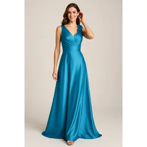 Elegant in Turquoise Satin Gown - Lalah