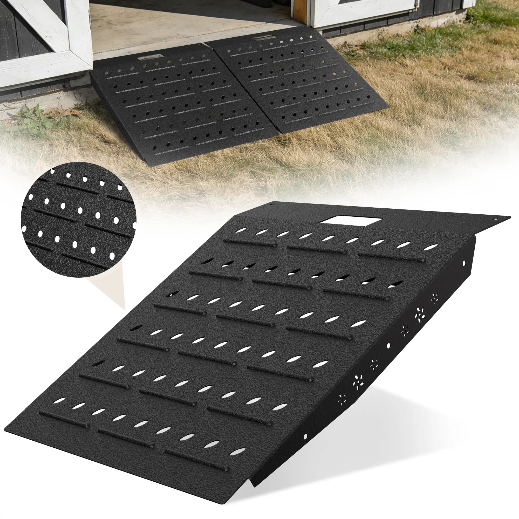 29" x 24" Shed Ramp - Velvet Black Loading Ramp for Riding Mower, 1 Pack Ramps for Shed，900 LB Capacity Alloy Loading Dock Ramp for Garages, Barns