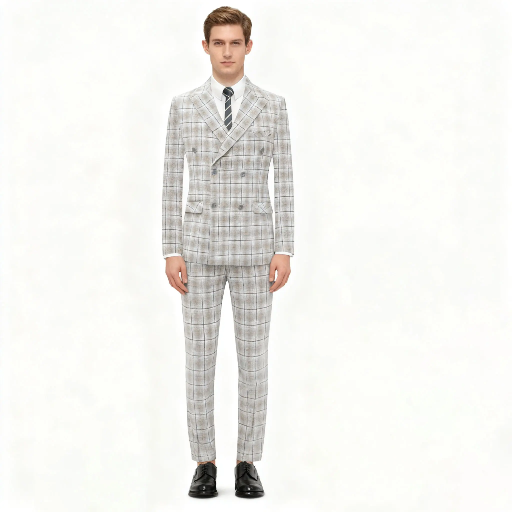 Viral Men's Double-Breasted Plaid Suit Set | Slim Fit Trendy Formal Outfit for Wedding/Business/Cocktail | Stylish Tailored Groom Blazer & Pants bedazzled  suit business jacket luxury  suits Plaid Prom Suit Set men 2 piece sets slim