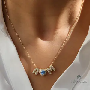 [LeBijouLab] Customizable Name Necklace for Women - Golden Alphabet Initial & Heart-shaped 12 Birthstone Pendant, Perfect Valentine's Gift, Mother's Day Gift