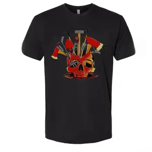 Firefighter Skull Axe Graphic Tee, Bold Firefighting Tools Shirt, Soft Cotton Blend T-Shirt, Warrior Firefighter Apparel for Men & Women, Firefighter Strength Gift