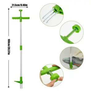 Weed Puller, Garden Weeding Tool with Long Handle, Stand Up Weeder Hand Tool, Featuring 3 Claws, Hand Weed Hound for Dandelion, Standup Weed Root Pulling Tool, Picker Grabber (1 Pack) (Green)