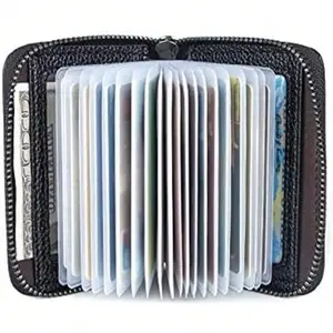 Genuine Leather Card Wallet – RFID Blocking, Zipper Closure (Black)