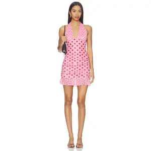 MORE TO COME Micha Halter Mini Dress in Pink & Brown Dot