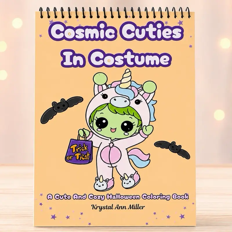 Cosmic Cuties in Costume Coloring Book | Spiral Bound Halloween Coloring Book | 90 lb Cardstock | 25 Cute & Cozy Pages