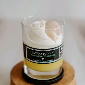 Fire Doll Studio Banana Puddin' Scented 10 oz Soy Wax Candle with Whipped Wax Top Natural Clean Burning Handcrafted in Champaign Illinois