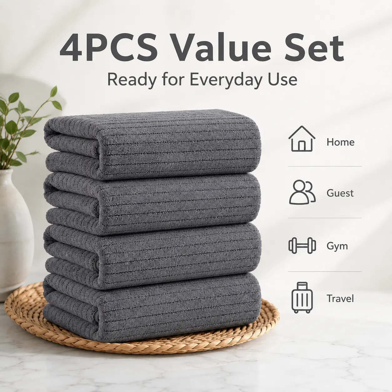 4-pack ultra-large bath towel set, 35"x70" extra-large towels, super-absorbent microfiber XL bath towels, ultra-soft bathroom towel set, quick-drying, thickened, oversized shower towels, suitable for home and hotel use