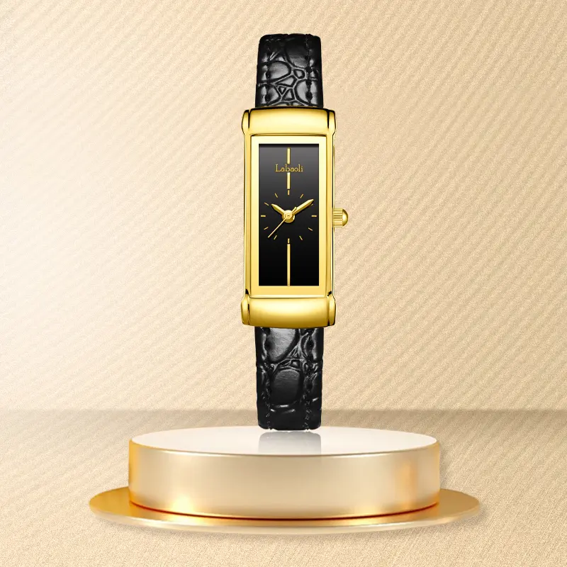 Elegant Square Rose Golden Women's Watch Minimalist Quartz Black Dial Black Leather Strap Retro Modern Waterproof Style Perfect Christmas Valentine's Day Gift-LA426