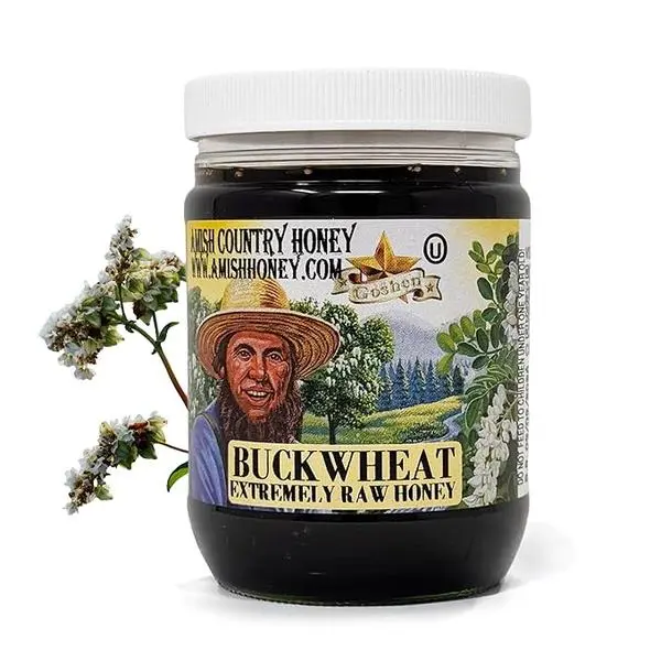Goshen Honey Extremely Raw Buckwheat Dark Honey - Unfiltered, Unprocessed, Pure & Natural from Amish Country in the USA - Rich Flavor for Tea, Cooking, Wellness - Dairy & Gluten Free - 454g/16Oz