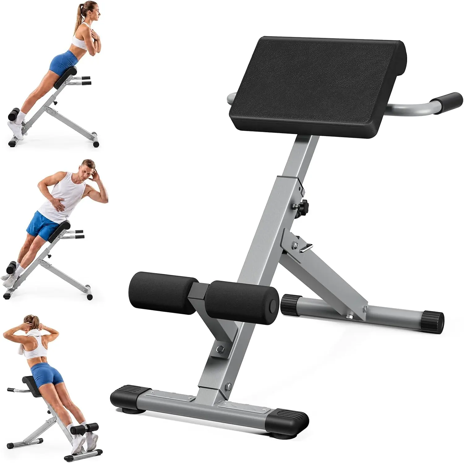 OLIXIS Roman Chair - Angle & Height Dual Adjustable Back Extension Machin Foldable Hyperextension Bench for Glutes and Hamstrings Heavy Duty Frame Black for Home Gym