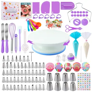 Cake Decorating Kit 356pcs professional baking set with Cake Turntable, Beginner Piping Tips Set, Pastry Bags-perfect for beginners and cake artists! Ornaments Pink Decorations Supplies