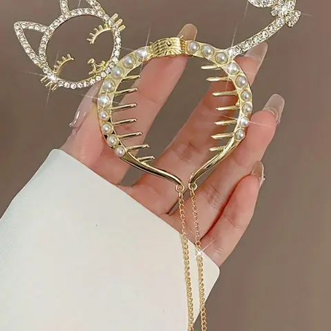 Cute Cat Design Hair Clip, Elegant Rhinestone Decorated Fashion Hair Accessories for Women & Girls, Trendy All-match & Exquisite Hair Clip for Daily & Party Decoration, Goddess Hair Clip, Decorative Hair Clips