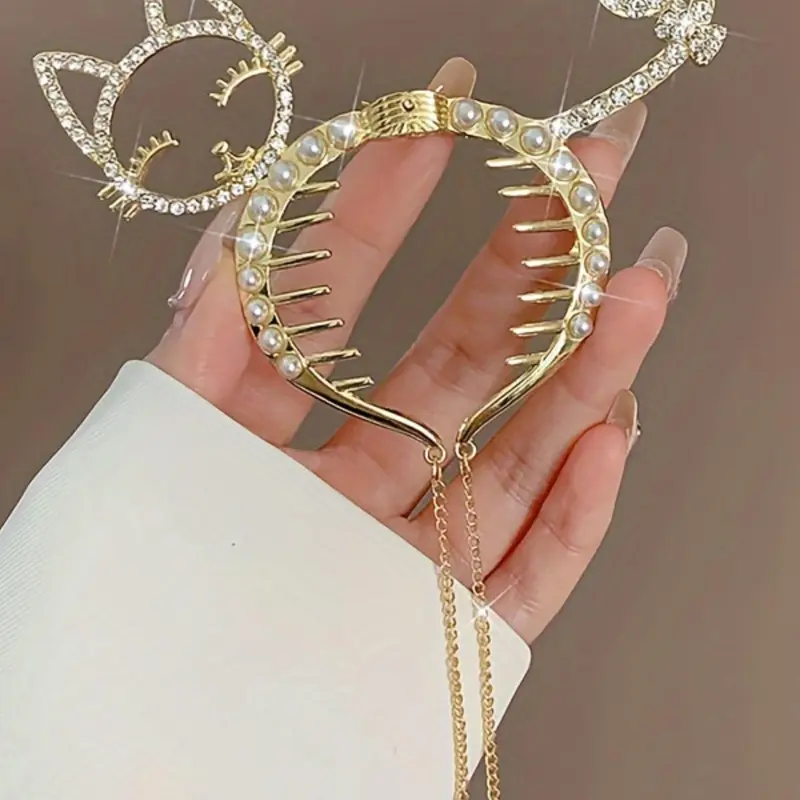Cute Cat Design Hair Clip, Elegant Rhinestone Decorated Fashion Hair Accessories for Women & Girls, Trendy All-match & Exquisite Hair Clip for Daily & Party Decoration, Goddess Hair Clip, Decorative Hair Clips
