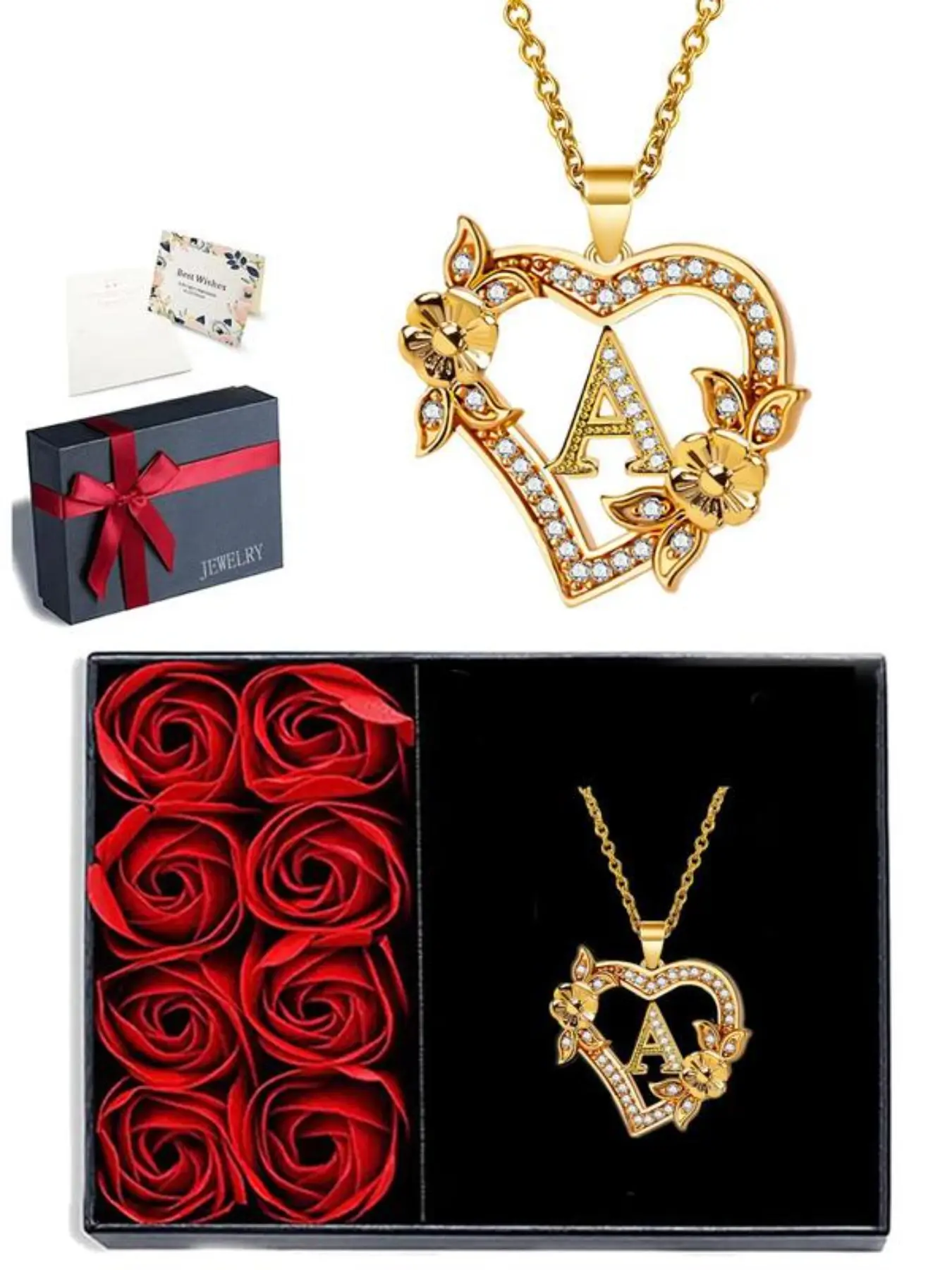 Heart Initial Necklace with Rose Jewelry Gift Box, Exquisite Jewelry Gift, Perfect for Women, Girls, Mother's Day, Anniversary, Valentine's Day, Christmas Gifts, Initial Letter Necklace