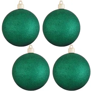 4" (100mm) Commercial Shatterproof Ball Ornament - Emerald Green Glitter - 4 Pack