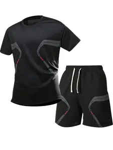 Men's Summer Ice Silk 2-Piece Tracksuit Lightweight Breathable Short Sleeve T-shirt Shorts Set Elastic Casual Sportswear Outdoor Jogging Daily Wear