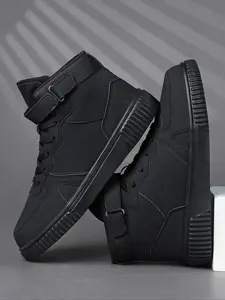 Men's Outdoor High-Top Sporty Casual Sports Shoes, PU Leather Skateboard Shoes, Comfortable Breathable All Seasons Footwear