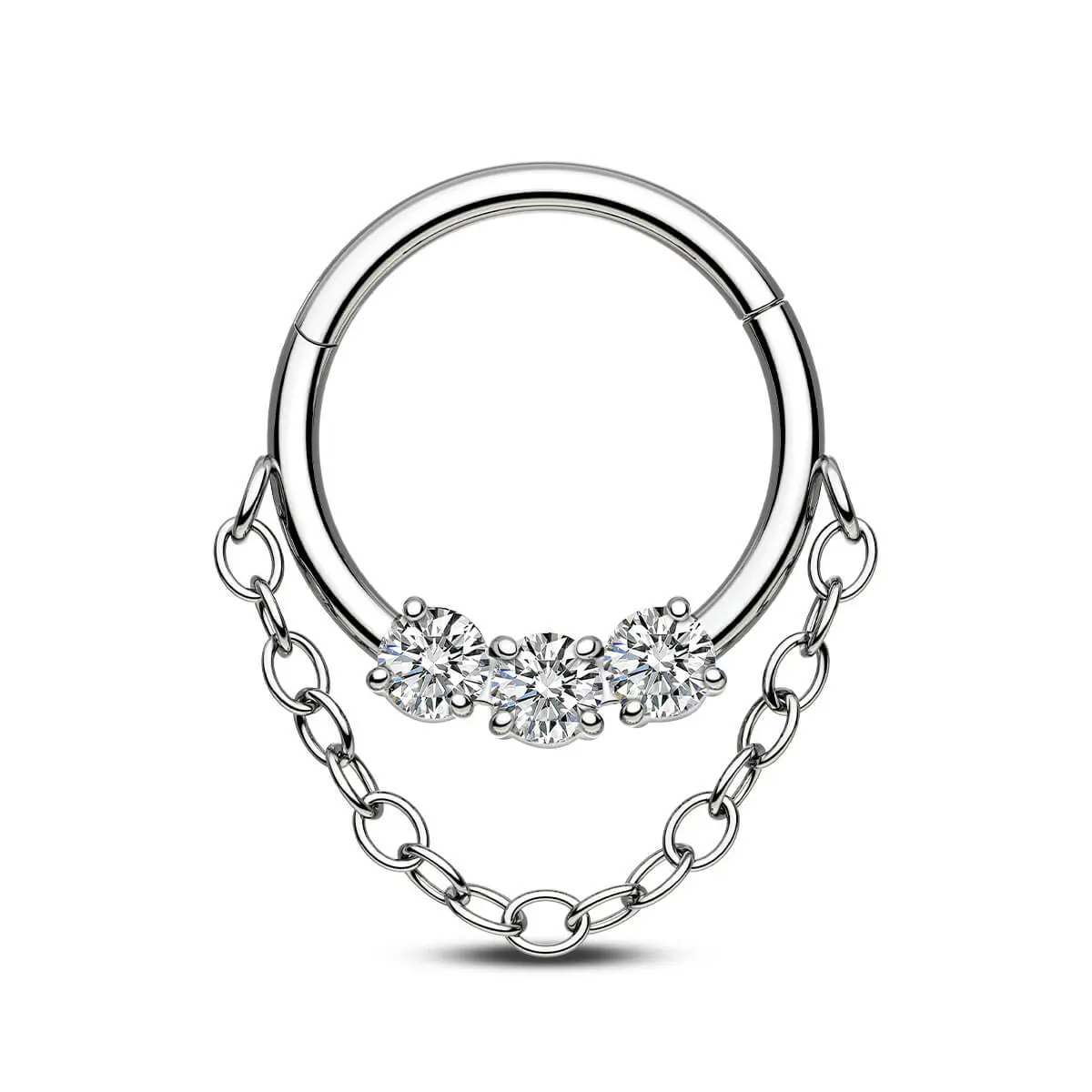 OUFER 16G 316L Stainless Steel CZ Accent Chain Dangle Septum Ring - Adjustable, 8mm/10mm Inner Diameter, Gentle Movement, Elegant Bling, Women's Body-Safe Jewelry for Septum Piercing, Casual Wear, Bling Effect