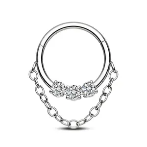 Oufer 16G Clear CZ Chain Dangle Septum Ring 316L Stainless Steel Inner Diameter 8mm 10mm Gentle Movement Fashion Accessory for Women Body Jewelry Adjustable Jewelry