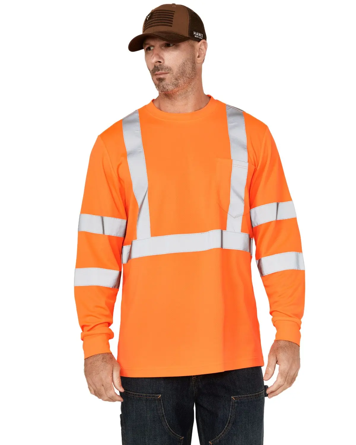 Hawx Men's Men'S Hi-Vis Reflective Long Sleeve Work T-Shirt Big - Hhvsu24104-Or-Big