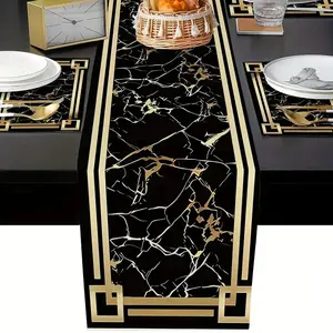 Luxury Gold Stone Design Table Runner Set, 5-Piece/7-Piece Dining Mat Combo, Elegant Home Decor for Kitchen & Living Room
