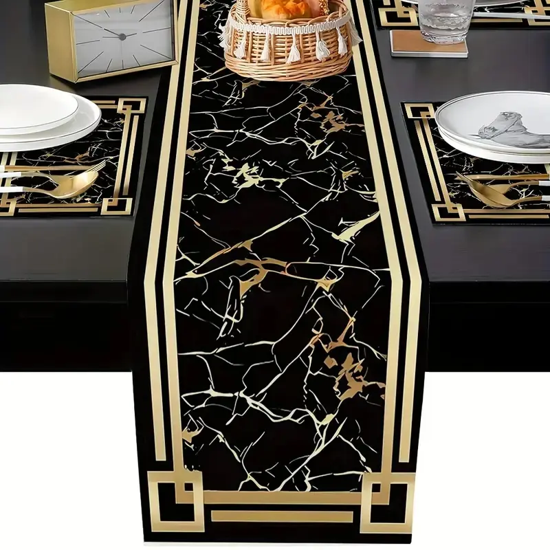 Luxury Gold Stone Design Table Runner Set, 5-Piece/7-Piece Decorative Dining Mat Combo, Table Setting, Place Setting, Elegant Home Decor for Kitchen & Living Room Decoration