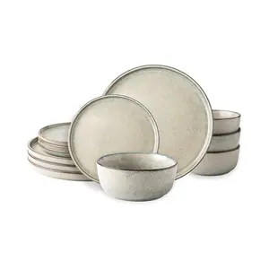 AmorArc Stoneware Dinnerware Sets for 4,Round Reactive Glaze Ceramic Plates and Bowls Set,Highly Chip and Crack Resistant | Dishwasher & Microwave Safe Dishes Set,Service for 4 (12pc)