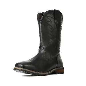 Mid Calf Boots for Men Fashionable Square Toe Cowboy Boots Durable Chunky Block Heel Gifts Easy Pull on Tabs Western Vintage Style Short Booties for Party Work Outdoor Festival Dress Shoes