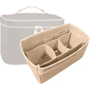 Premium Purse Organizer compatible with LV Nice BB/Mini/Nano with Detachable Middle Pouch, Handmade Makeup Vanity Case Insert Perfect Fit Contoured (Beige, Nice BB)