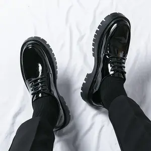 Men's Leather Platform Lace-Up Business Oxfords Casual Lug Sole Chunky Heel Derby Shoes Round Toe Elevator Thick-Sole Formal Oxford Dress Shoes for Work Office