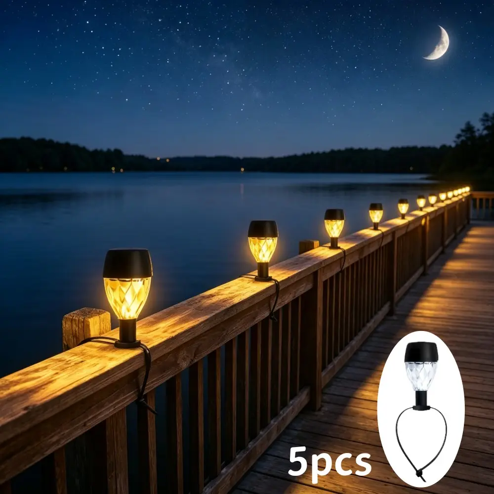 5/10pcs Solar Outdoor Party Lights, Waterproof Solar Light, Swimming Pool Perimeter Decor, Fence Landscape Lighting, Black Cable Tie Fixed Patio Atmosphere Lights, Backyard Lights Outdoor, Garden Decor Lights, Summer Night Outdoor BBQ Party