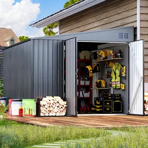 【2 packages arrived at different times】8'x10' Lean-To Bike Storage Shed - Heavy-Duty Metal Wall-Mounted Outdoor Shelter for Bicycles & Garden Equipment (80 Sq.Ft)