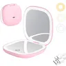 Women's Double-Sided Magnetic LED Pocket Mirror - 3.5in Mini Travel Size, 1X/10X Magnification, Collapsible Adjustable LED Light Compact Mirror, Type-C Cable, 3 Light Modes, Dimmable, Tap Switch, Portable Cosmetic Makeup Gift (Single Item)
