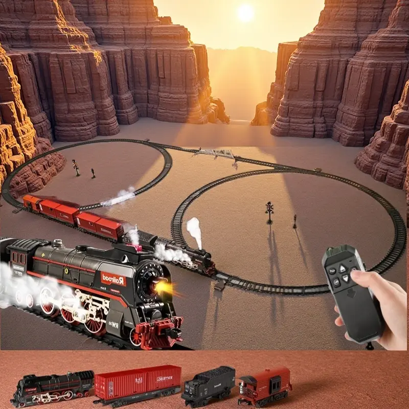 IR Remote Smoke Train Set🚂| Flashing Lights + Real Choo-Choo Sound!Rechargeable Battery 500+ Cycles| Family Bonding Christmas Toy  3+  4-7 8-12 boy year girl toy  gifts