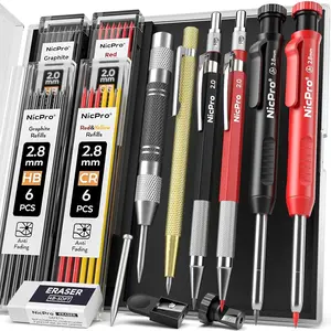 11 Pack Carpenter Pencil Set with Sharpener, Mechanical Carpenter Pencils with 40 Refill, Automatic Center Punch and Carbide Scribe Tool, Heavy Duty Construction Pencil for Architect With Case