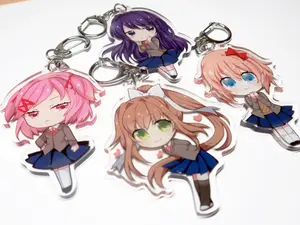 Doki Doki Literature Club Keychains - Monika Sayori Yuri Natsuki - Cute Acrylic Cartoon Keychain, Funny Meme Character Charm for Keys, Bags, Backpack, Durable Gift for Fans & Collectors