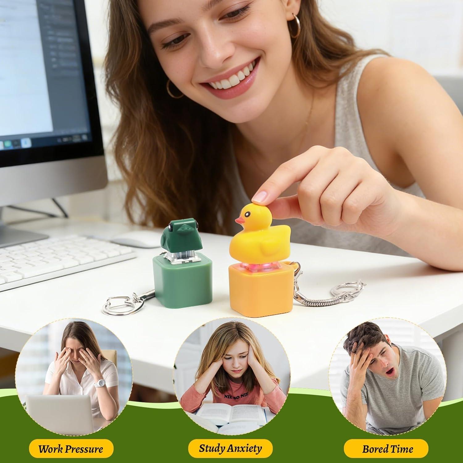 Frog Button Keychain, Rechargeable Duck Keychain Sound, Lizard Anxiety Relief Croaking Keyboard Fidget Toy, Fun Keychain with Colodful Lights, for All Holiday Gifts